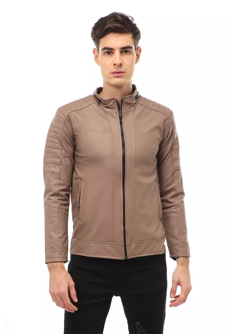 Halbert Outerwear Jaket Kulit Pria Waterproof & Windproof Material Leather ORIGINAL - Mocca