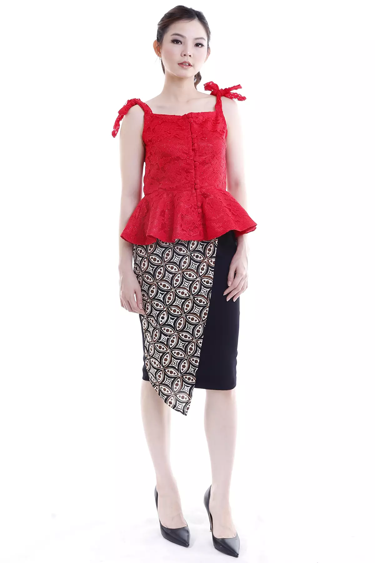 Red Lace Peplum Camisole Kebaya