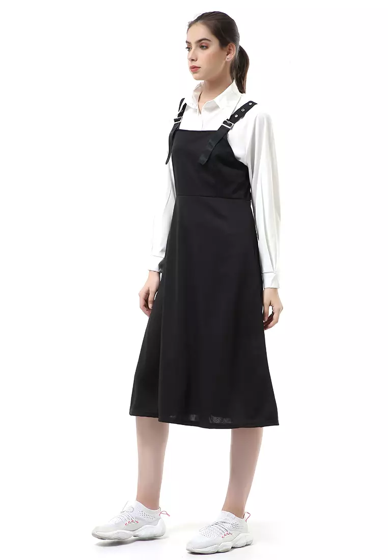 Nayra One Set Setelan Kemeja Dress Kodok Wanita Lengan Panjang Material Sutra ORIGINAL - White