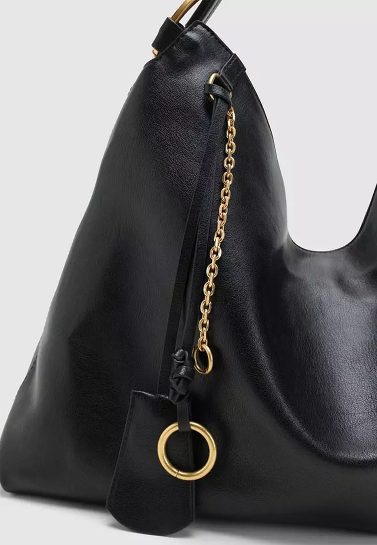 Slouchy Open Top Chain Shoulder Bag Artificial Leather
