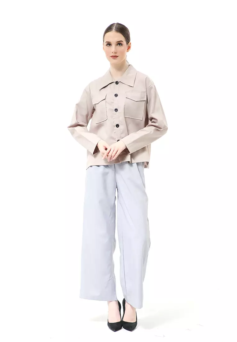 Silsi Jacket Outer Atasan Wanita Long Sleeve Motif Polos Premium Quality - Khaki