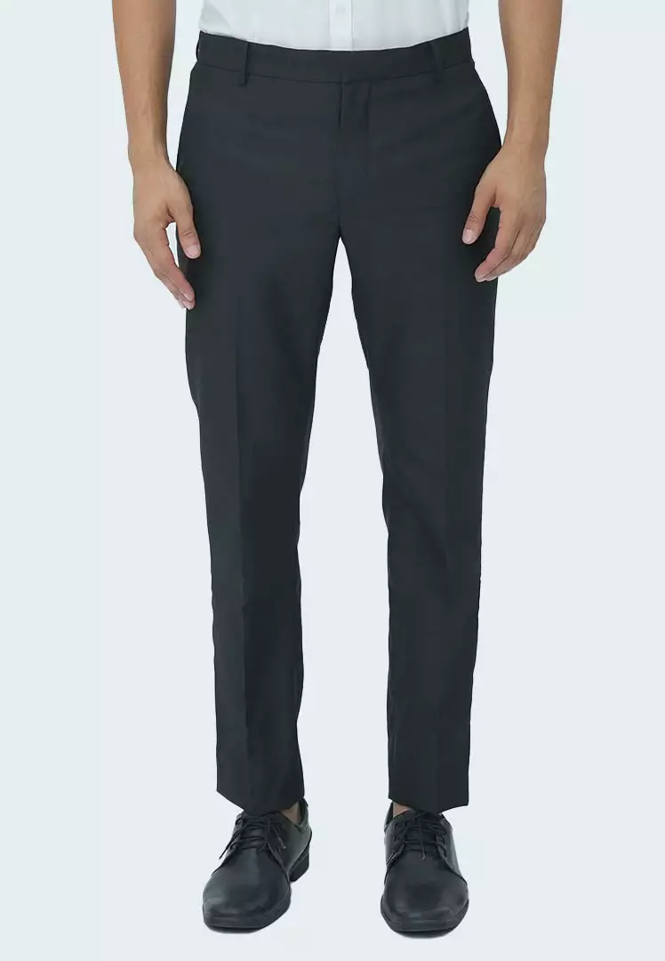 Johnwin - Celana Panjang Formal Pria - Celana Bahan Polyester - Double Back Pocket - Slim Fit - Hitam - F.1025.010.110.C