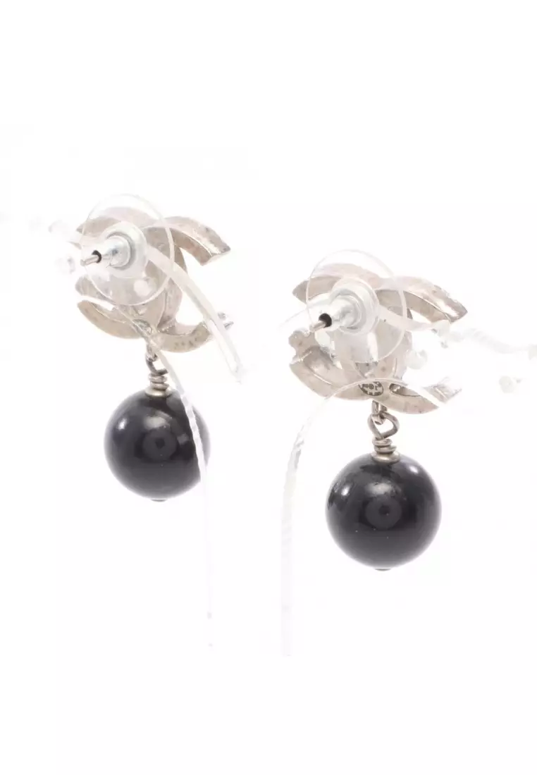 Pre-Loved Chanel coco mark earrings plating resin black B13K