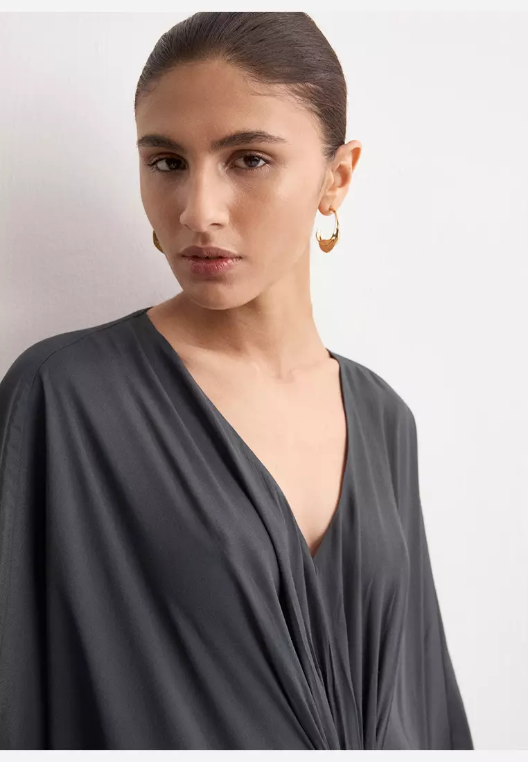 Draped Dress With Three-Quarter Length Sleeves