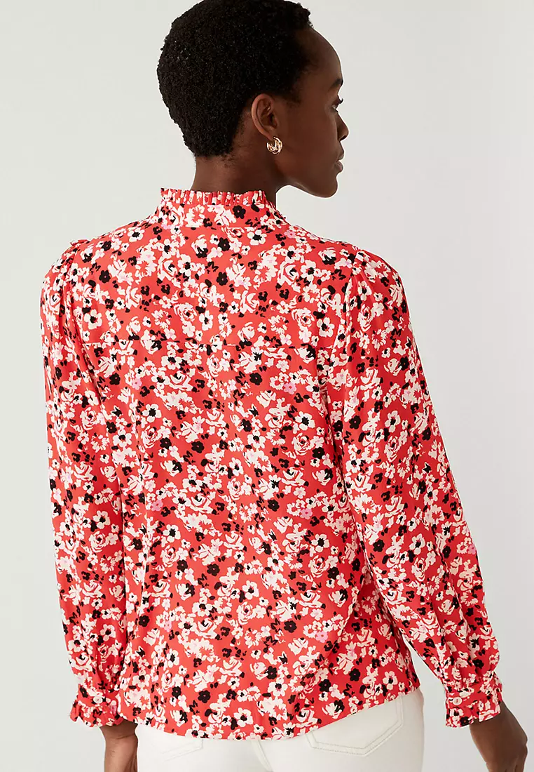 Printed High Neck Bib Detail Blouse