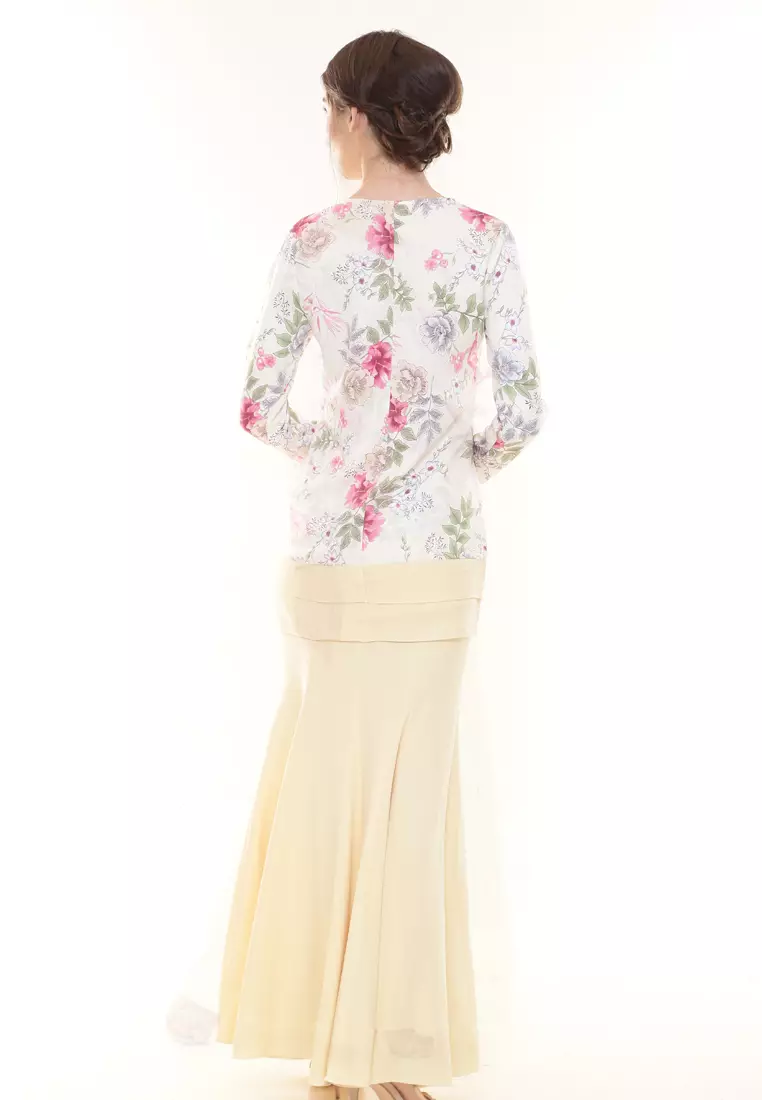 Ivy Printed Kurung Modern in Soft Yellow