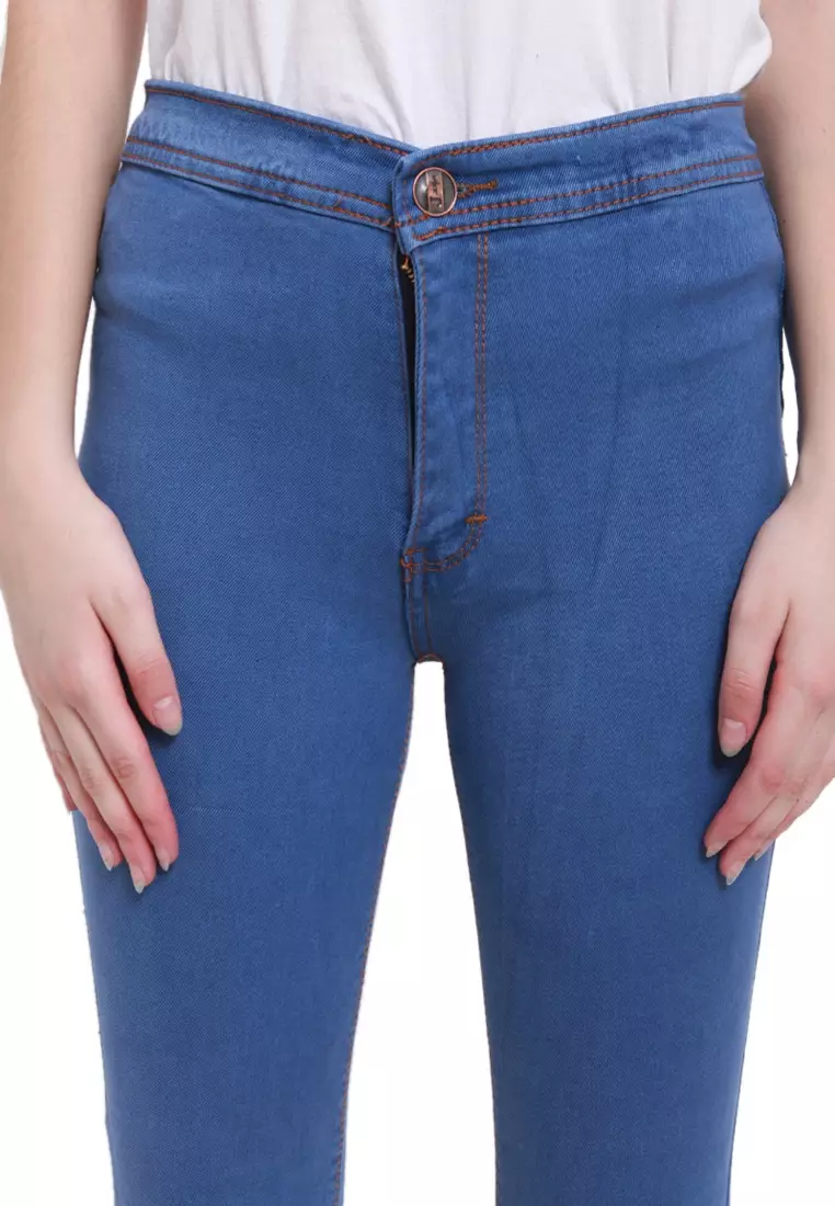 Celana High Waist Skinny Jeans Bawahan Wanita Premium Quality - Ice Blue