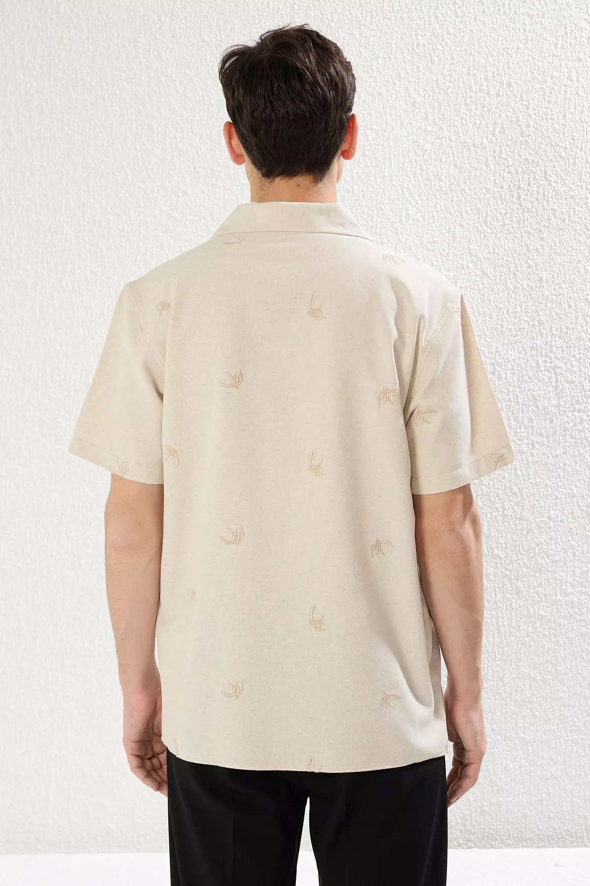 Short Sleeves Embroidered Linen Shirt