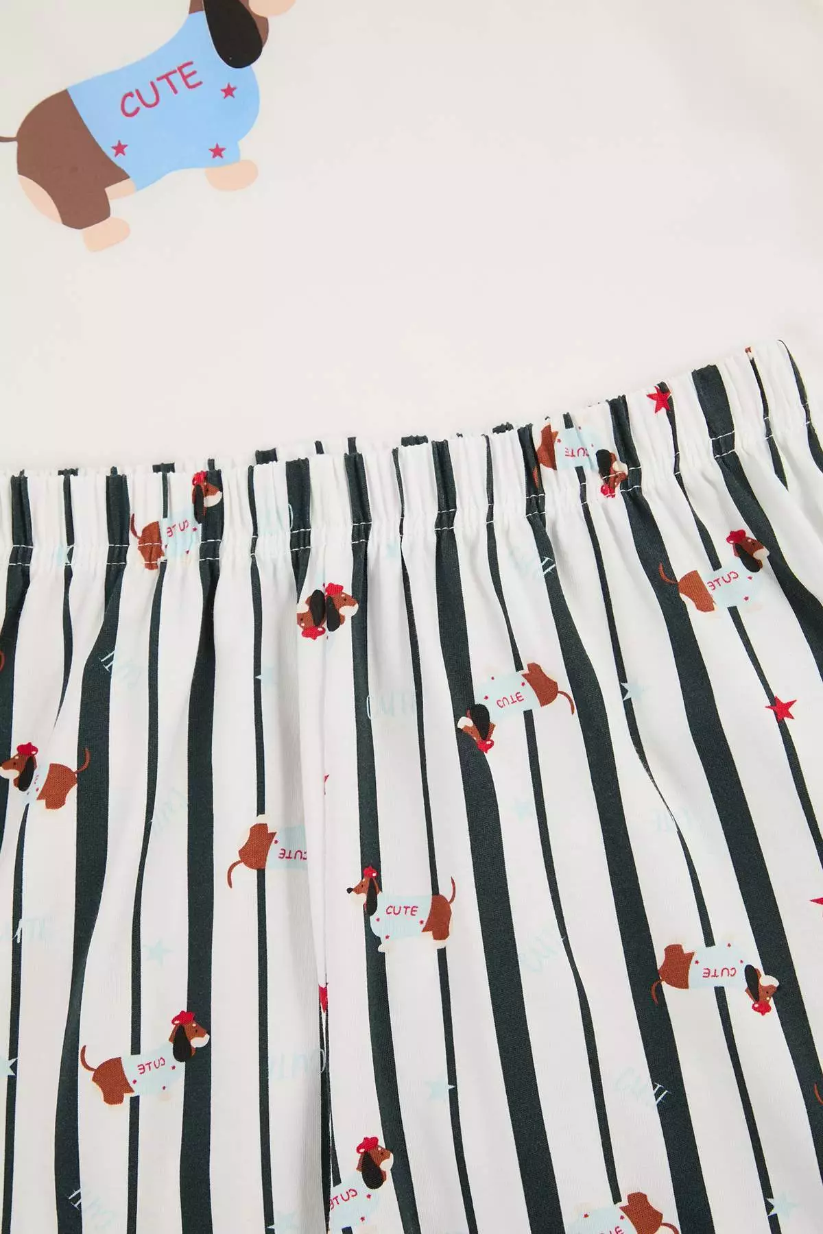 White-Multicolor Dog Patterned Cotton Pcs Stretch Fabric Soft Touch Knitted Pajamas Set Thmss26Pt126