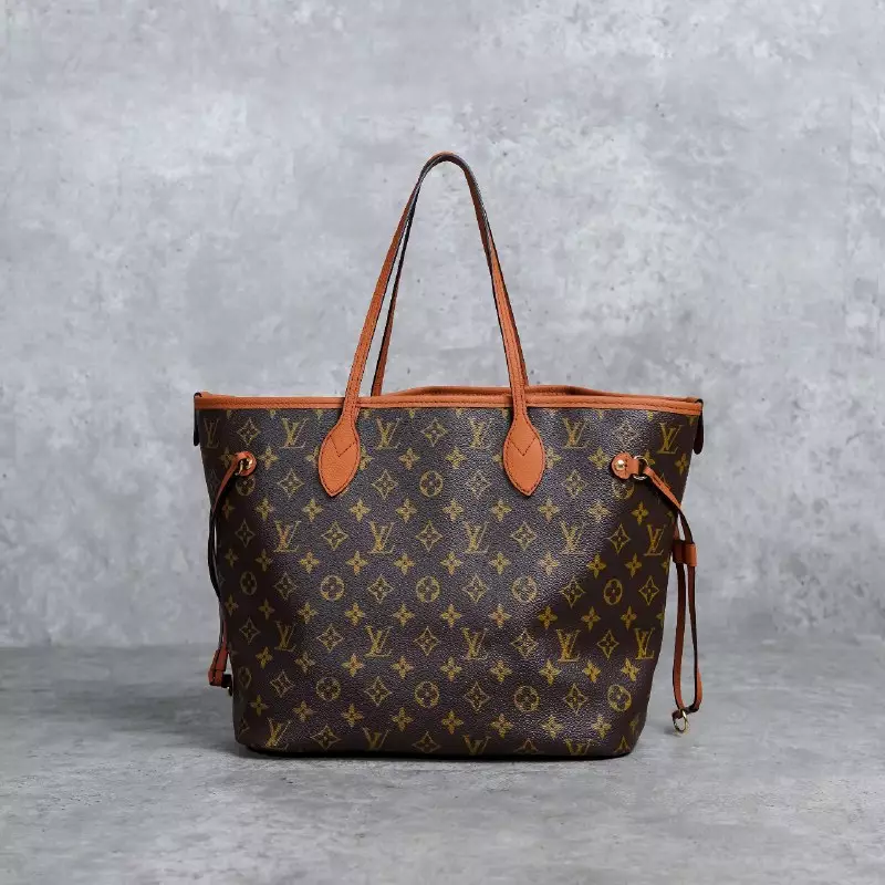 Tas LOUIS VUITTON LV NEVERFULL INSIDE OUT MM TAN BROWN LEATHER REVERSIBLE TOTE BAG 100% ORIGINAL