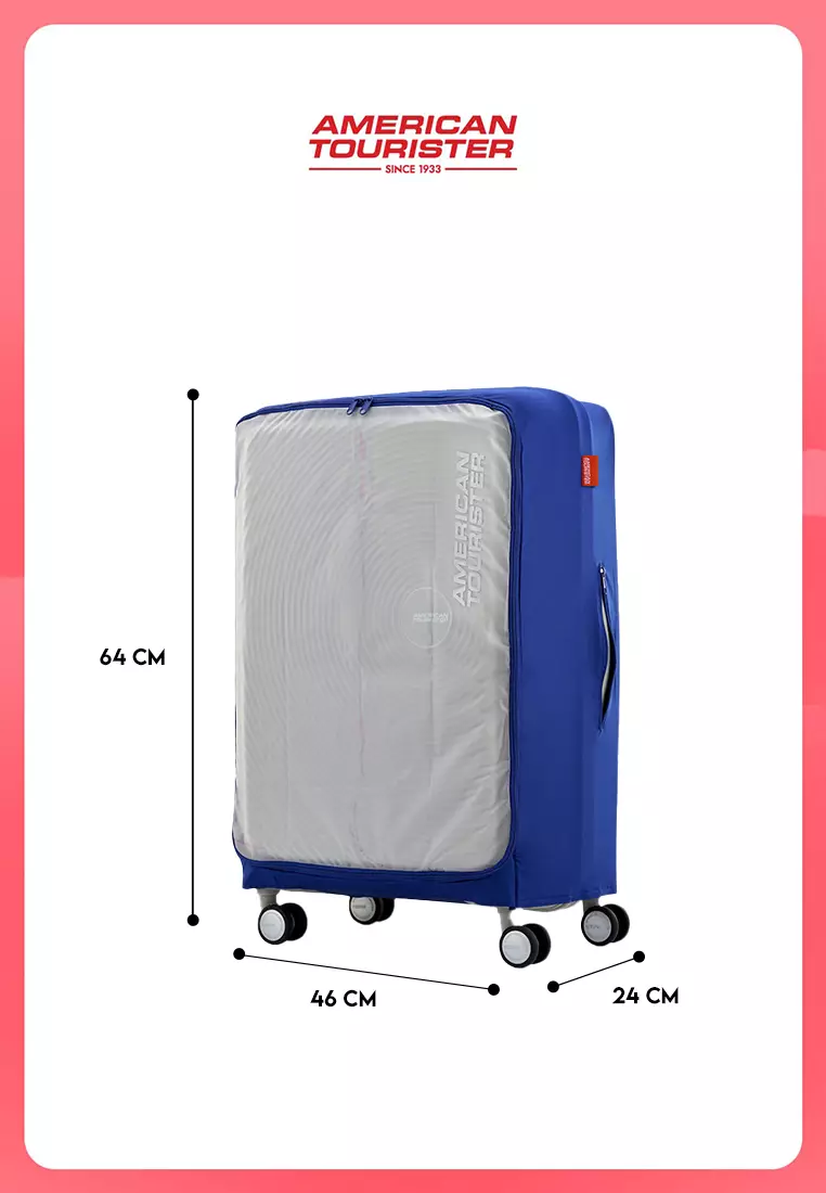 American Tourister Koper Hardcase Curio V2 Large Black + PWP Luggage Cover Book Opening L Blue