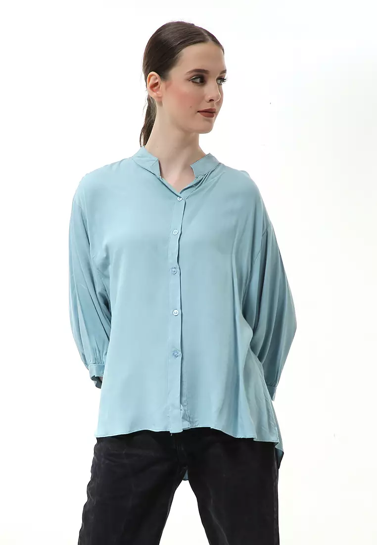 Ghita Kemeja Atasan Wanita Motif Polos Long Sleeve High Quality - Wardah