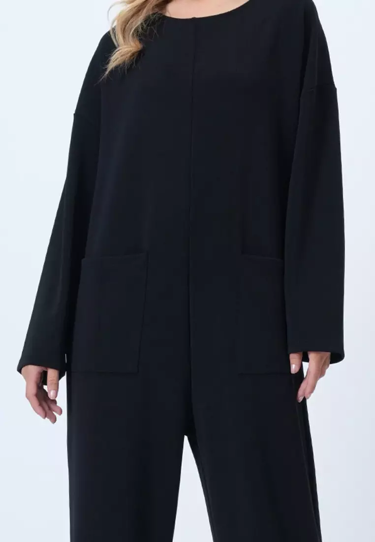 Crew Neck Back Zippered Relaxed Cut Jumpsuit