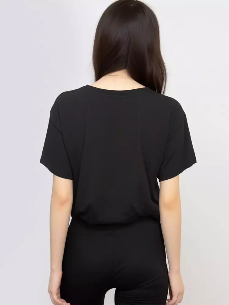 LTF15 kaos oversize crop top longgar wanita trust yourself hitam