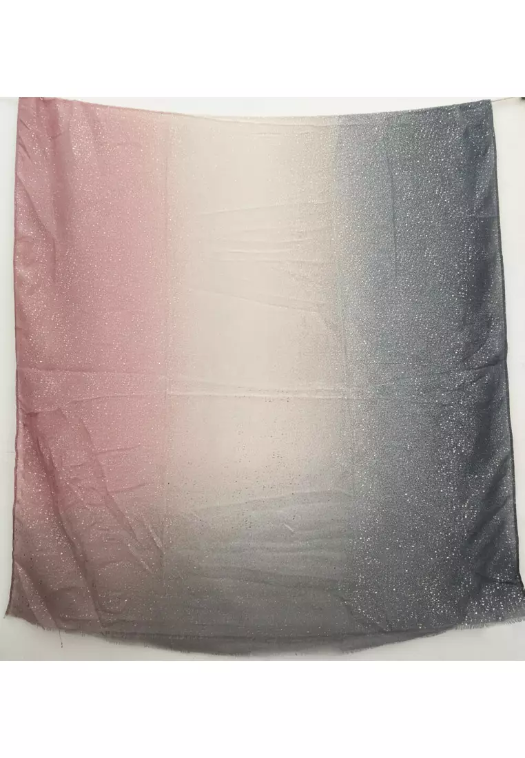 Aksesoris Wanita Syal Lebar Wanita Gradient Golden Glitter Embellish Lurex Prada Viscose Pashmina Shawl Pink