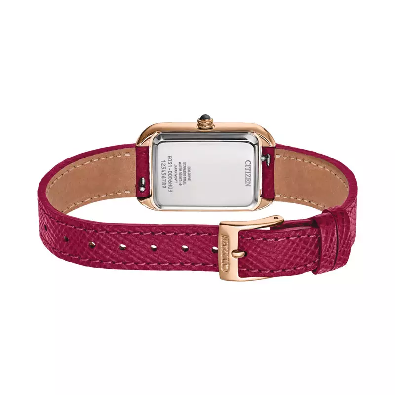 Jam Tangan Wanita Citizen L EM1193-08D Ladies Mother Of Pearl Dial Red Leather Strap