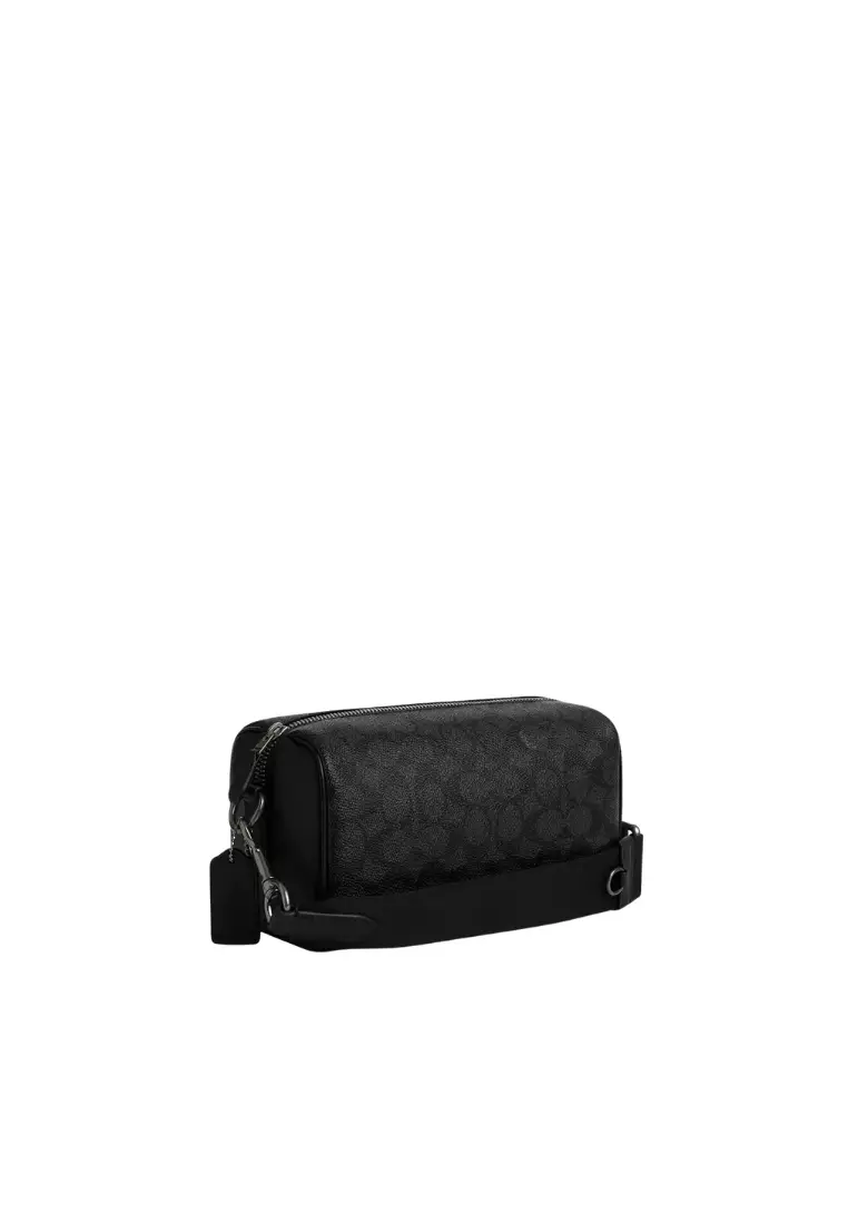 Coach Axel Crossbody Bag Signature Canvas In Charcoal Black CV762