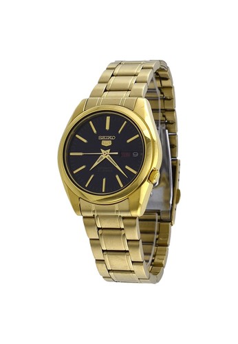 Seiko black Jam Tangan Pria Seiko 5 Automatic SNKL50K1 Black Dial Gold Stainless Steel Watch 4270FAC6623778GS_1