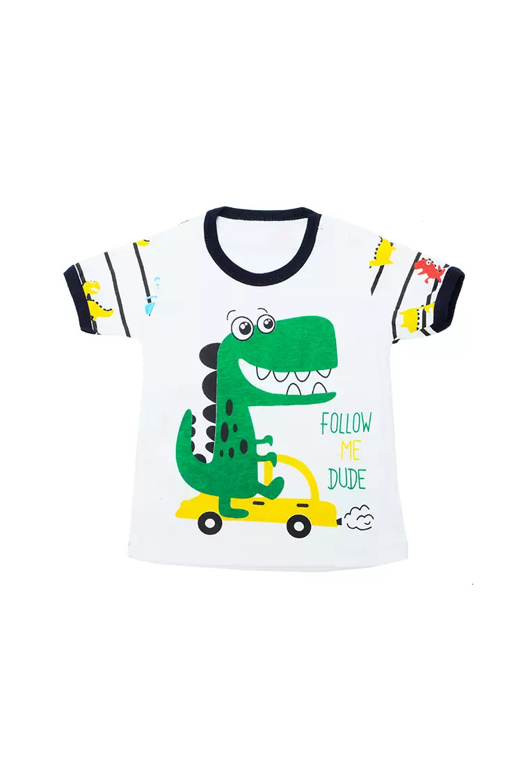 Skabe Pakaian Bayi Anak Laki Laki Baju Atasan Oblong Lengan Pendek Motif Dinosaurus Setelan Celana Kaos Full Print Baby Putih All Size Usia 0 Sampai 6 Bulan 3260 Everyday Waka Kids Wakakids