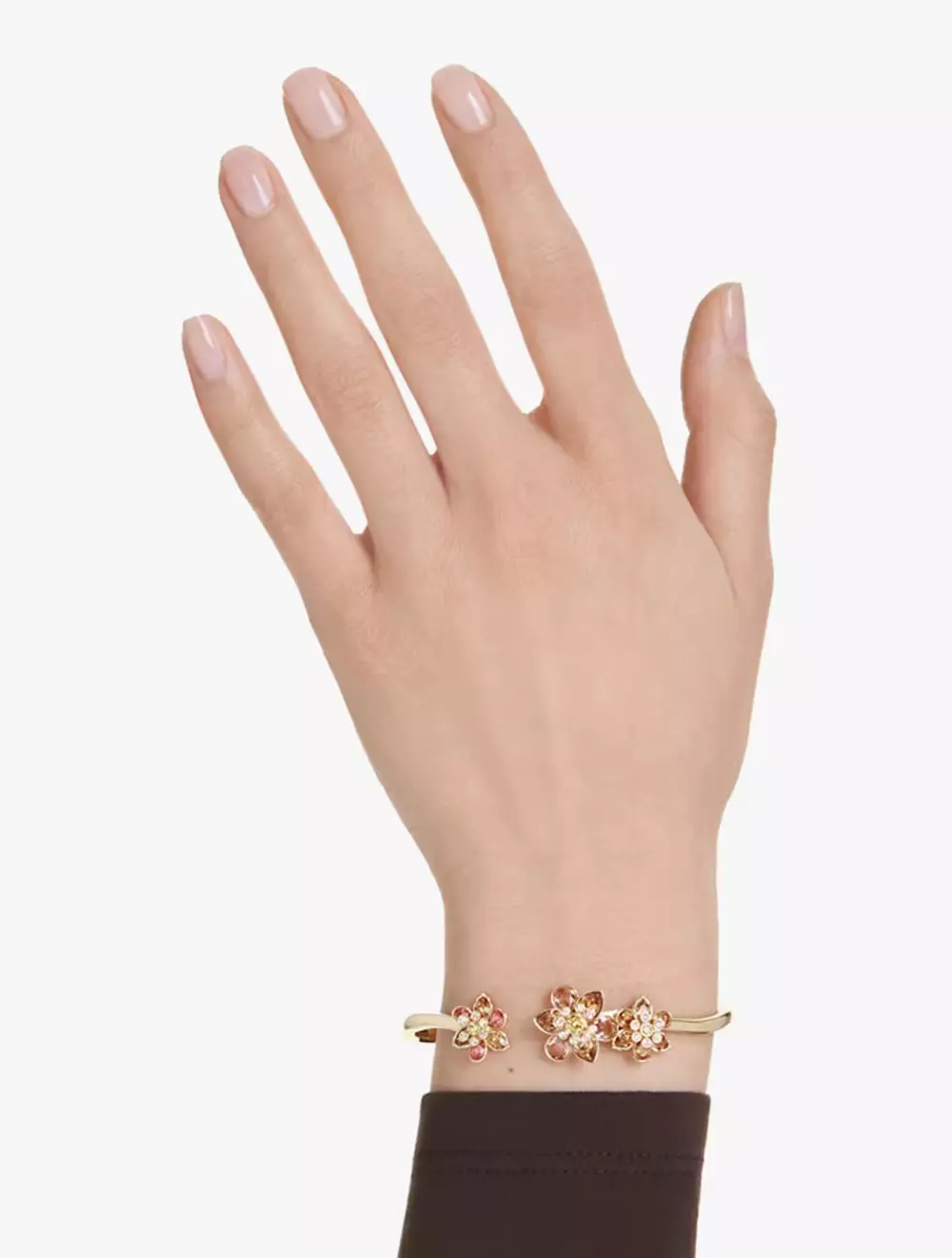 Idyllia Bangle, Mixed Cuts, Flower, Multicolored, Gold-Tone Plated