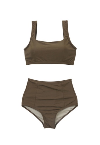 ZITIQUE brown Women's Simple Design Must-have Two-piece Swimsuit - Brown 89E8BUS5626B39GS_1