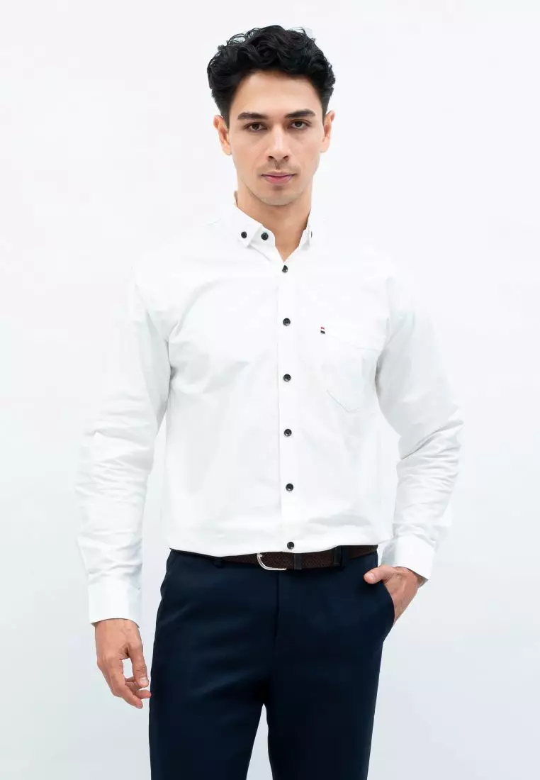 Houseofcuff Kemeja Lengan Panjang Pria Formal Slim Fit Putih