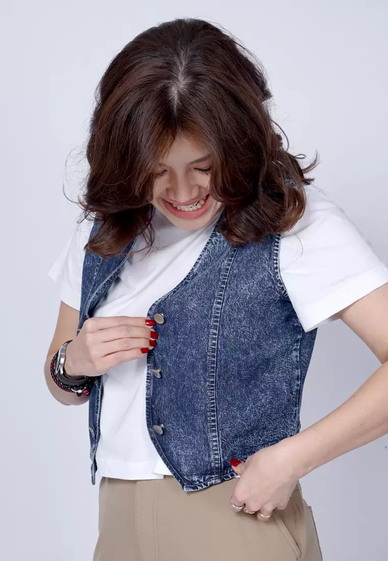Triset Casual Pakaian Wanita Vest Denim - TJ600058934