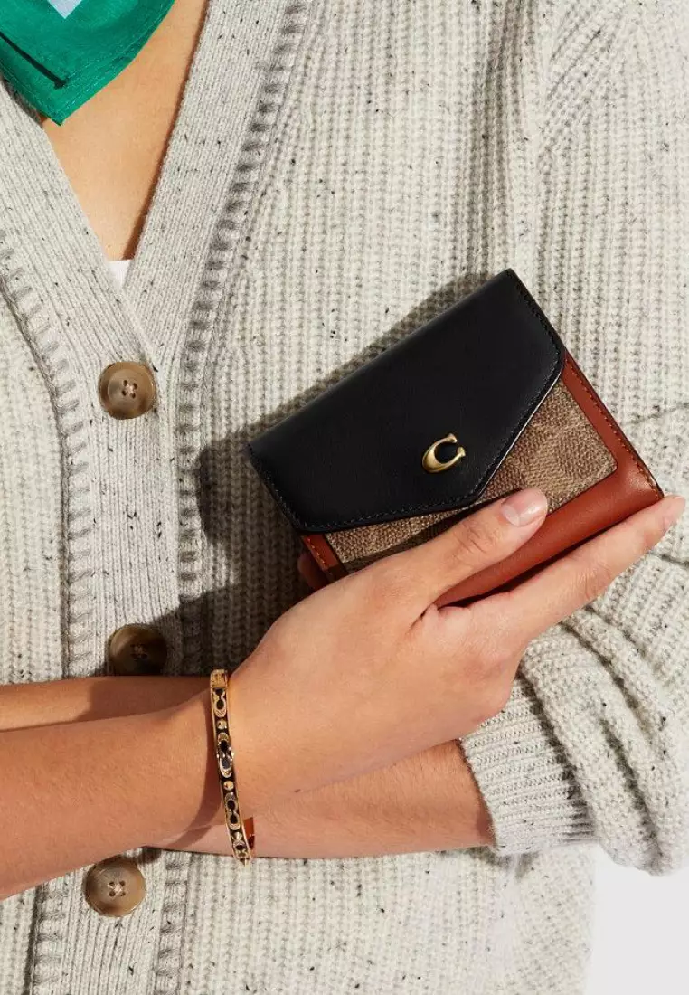 Coach Wyn Small Wallet In Colorblock Signature Canvas Tan Black