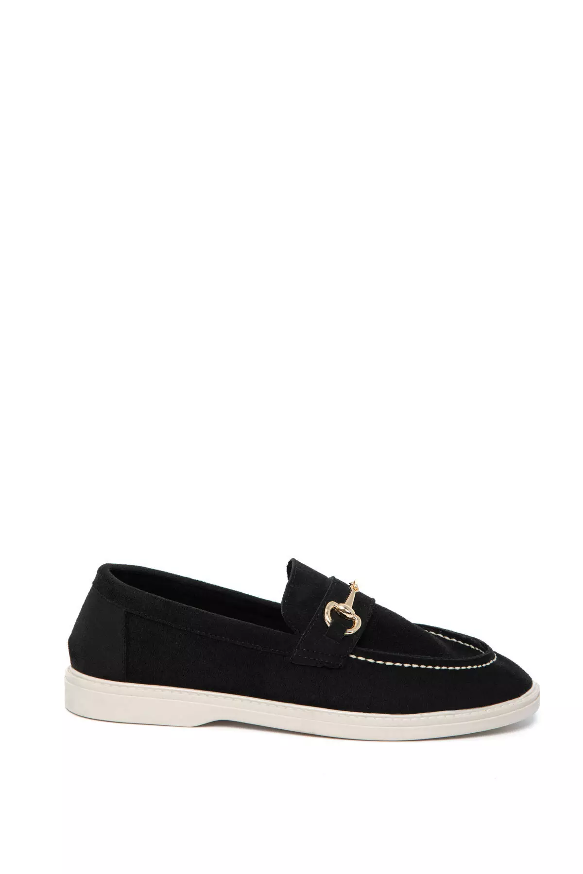 Black Suede Women'S Loafer Shoes 21048