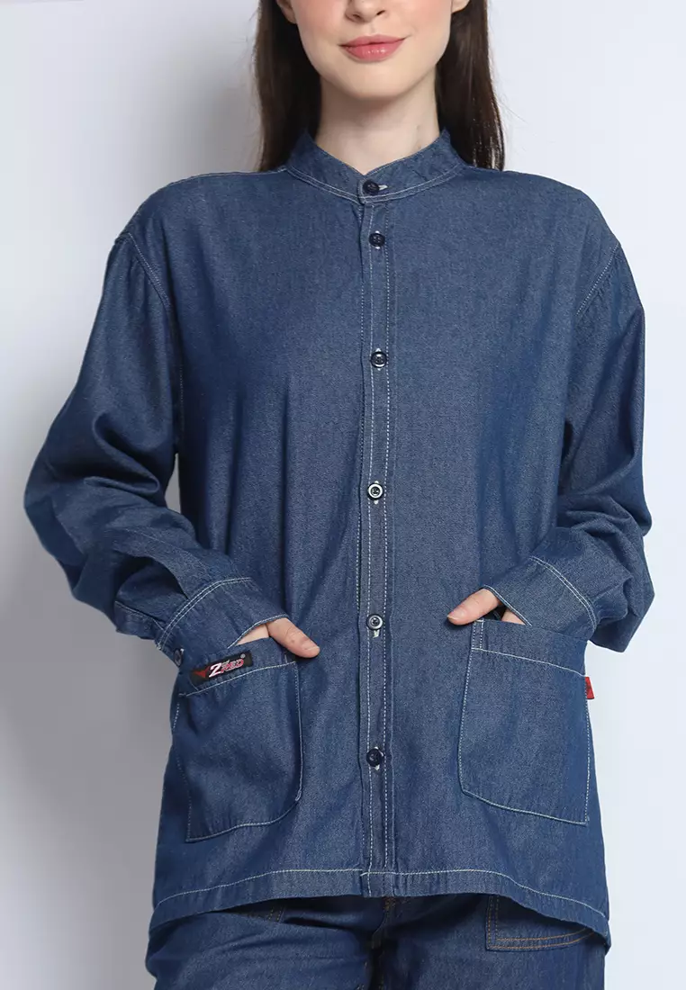 Kemeja Denim Wanita Skena L/S Krah Mandarin Saku Besar 282402