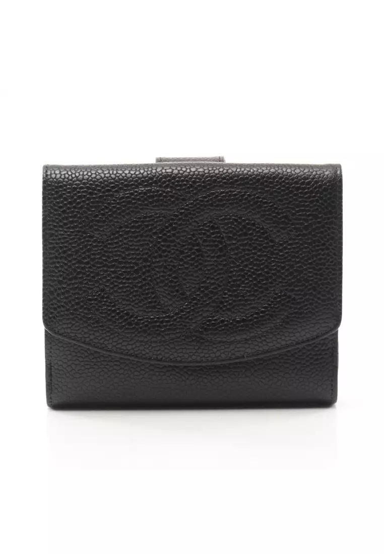 Buy Chanel Pre-loved CHANEL coco mark W hook wallet Bi-fold wallet Caviar  skin black gold hardware 2023 Online