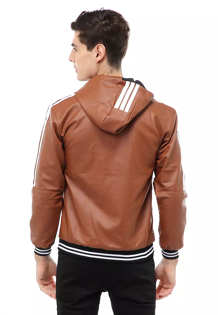 Halbert Outerwear Jaket Kulit Hoodie Pria Model List Material Leather ORIGINAL - Light Brown
