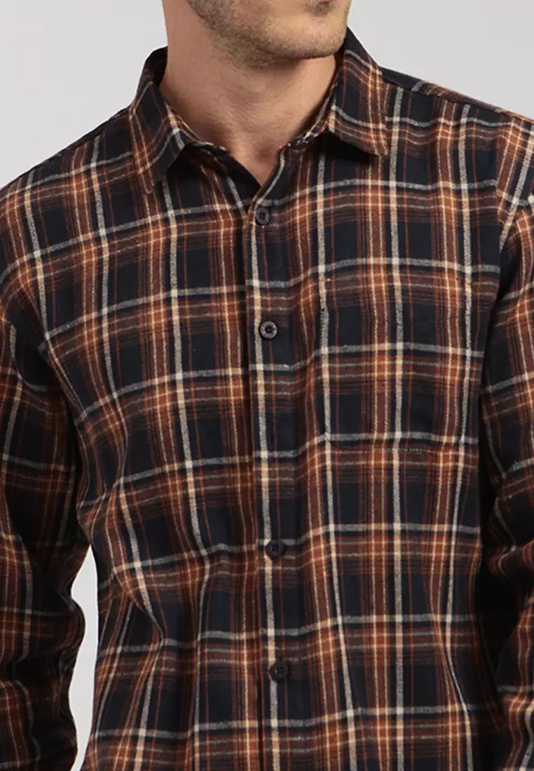 Kemeja Flanel Motif Kotak-Kotak Lengan Panjang E048J22