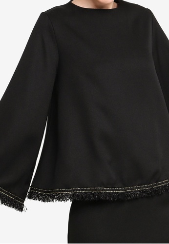 Buy Lace Trim Top With Mermaid Skirt Set from Lubna in Black only 135