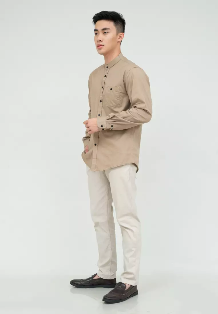 Houseofcuff kemeja Koko Lengan Panjang Pria Cream