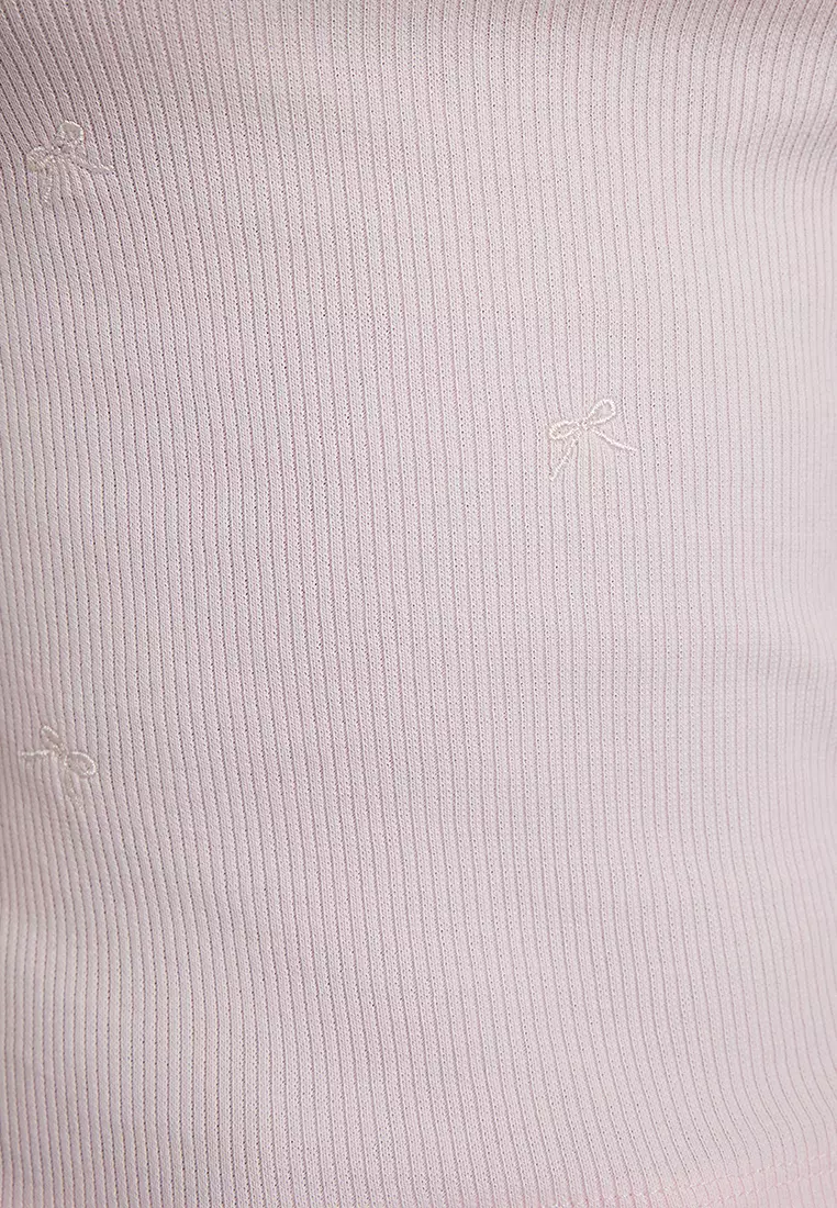 Light Pink Embroidered Bow Detail Fitted/Knitted Athlete TWOSS25AL00023