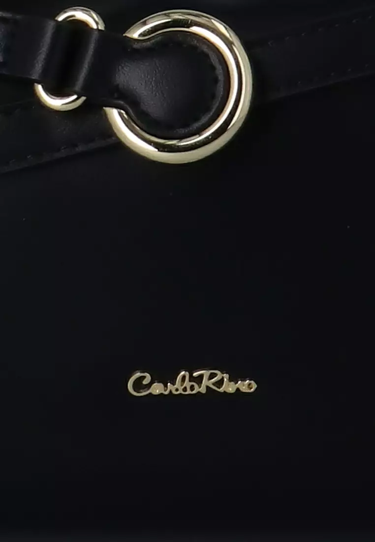 Lara Strapped Top Handle Bag - Black