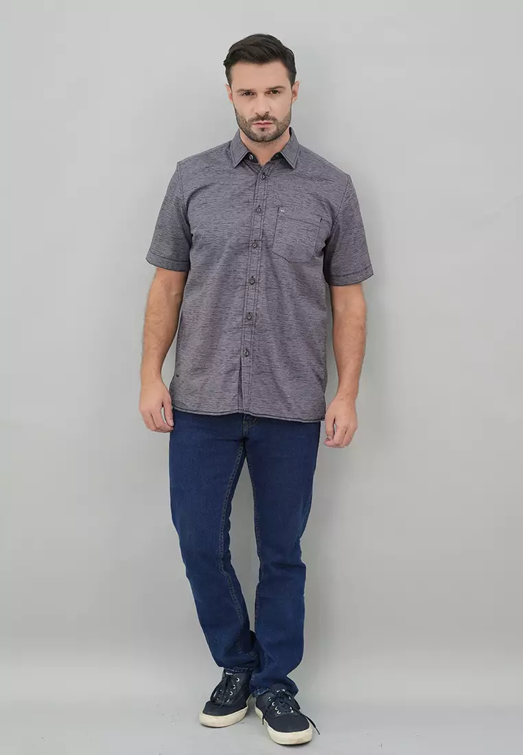 LGS - Regular Fit - Kemeja Casual Pria - Lengan Pendek - Motif Polos - Abu - CSH.272.S570.1309.C