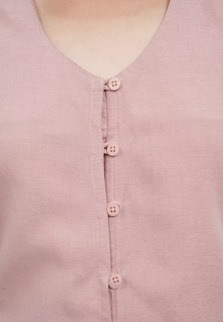 V-Neck Belted Sleeveless Midi Dress DUSTY PINK