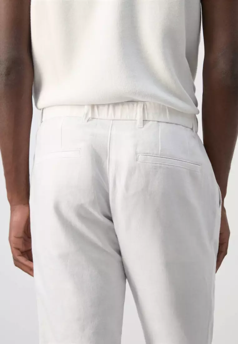 Slim Fit Cropped Linen-Cotton Trousers