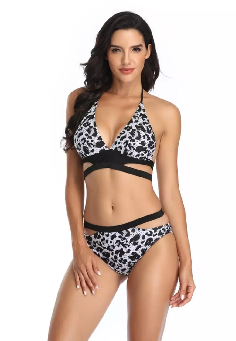 White cheetah shop print bikini
