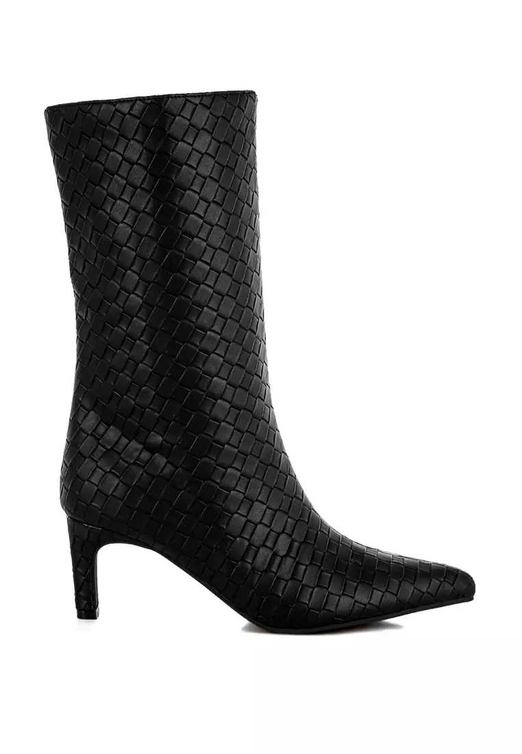 Discount on London Rag  shoes - SKU: Woven Faux Leather Boots in Black