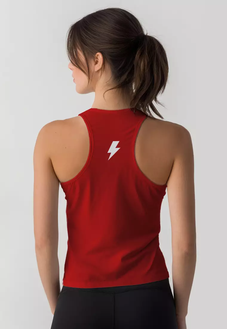 LSD98 Crop Tank Top Lari Running jersey merah putih olahraga Td Bolt 3lines merah putih