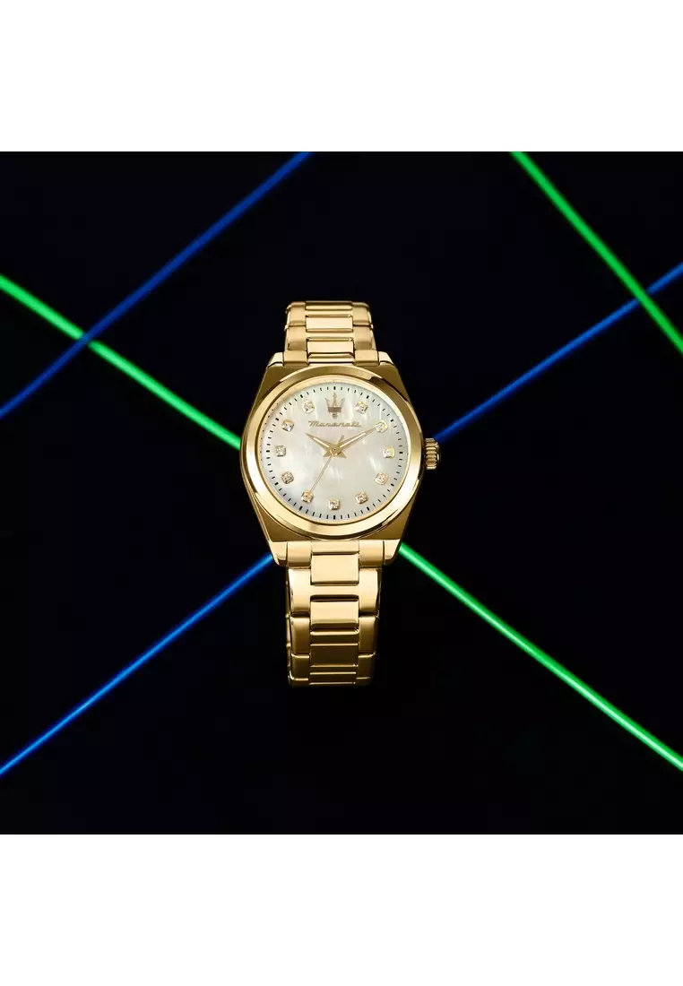 【2年保養】瑪莎拉蒂 Velocita 35mm 女士金色石英腕錶 R8853152502 日本機芯