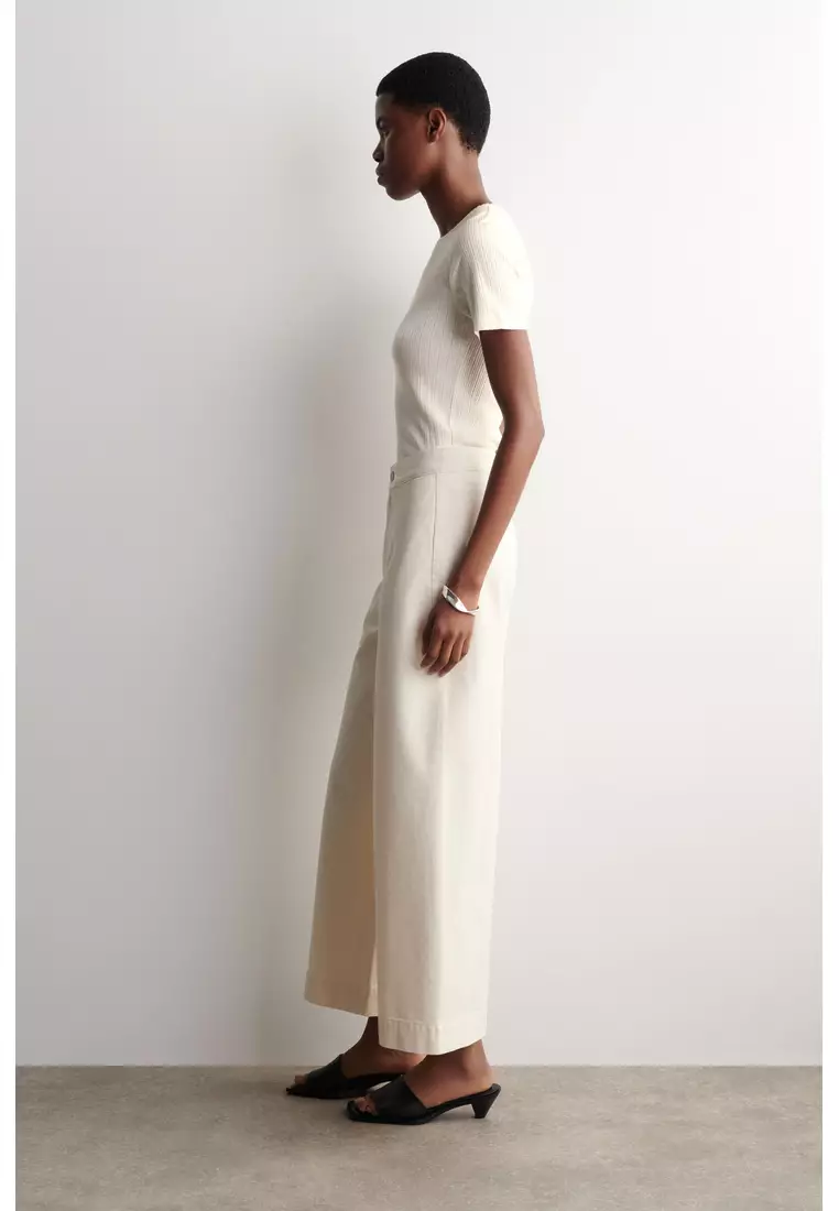 CROPPED WIDE-LEG DENIM TROUSERS