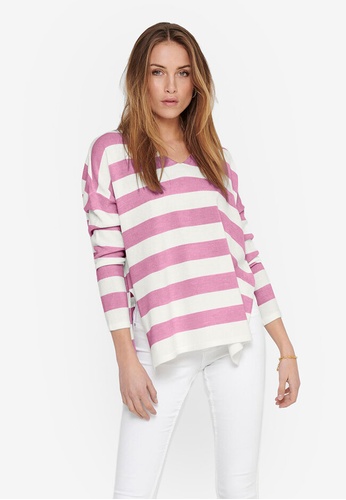 ONLY pink Amalia Long Sleeves V-Neck Knit Pullover 93D51AA3A6B196GS_1