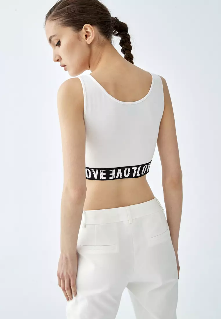 Printed Slogan Crop Tank Top