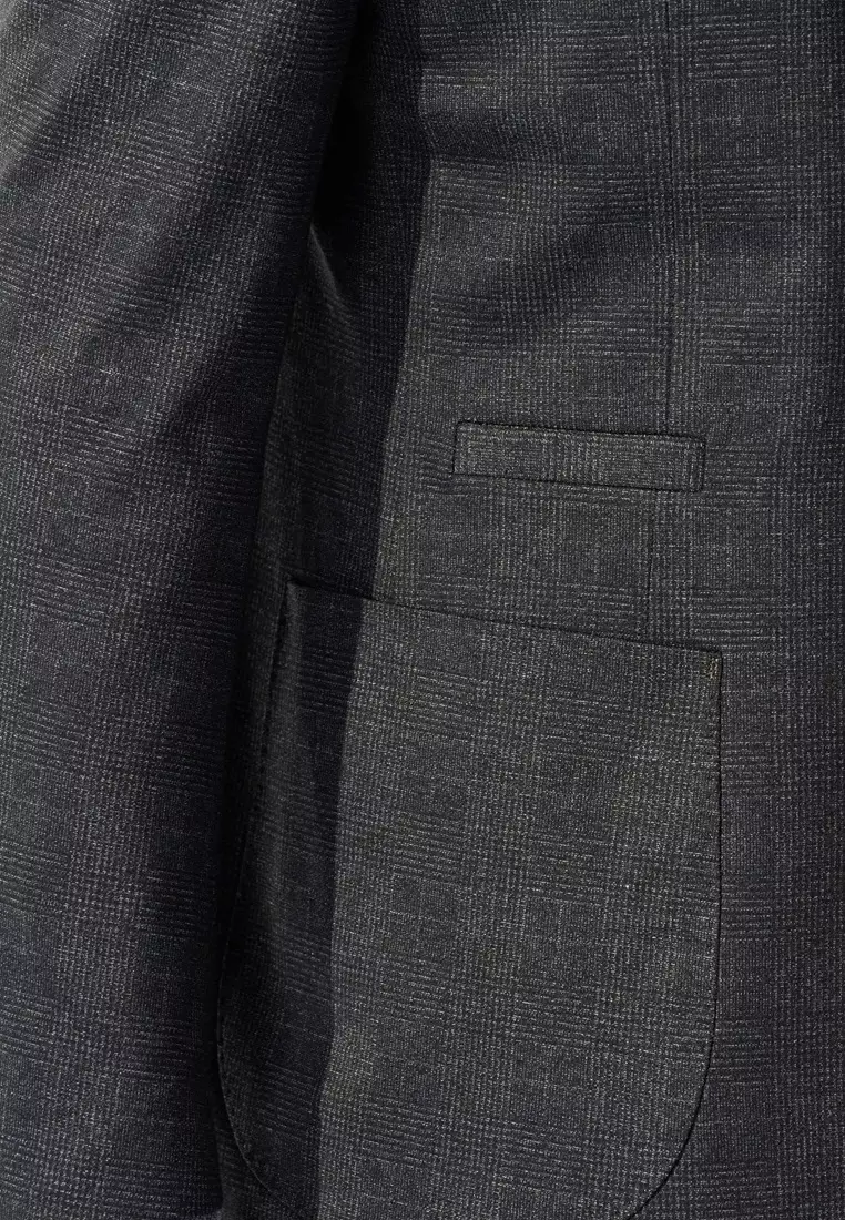 Gray-blue Check Slim Stretch Jersey Blazer