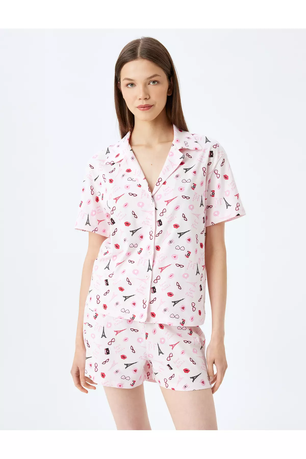 Knitted Paris Themed Heart Shorts Pajama Set