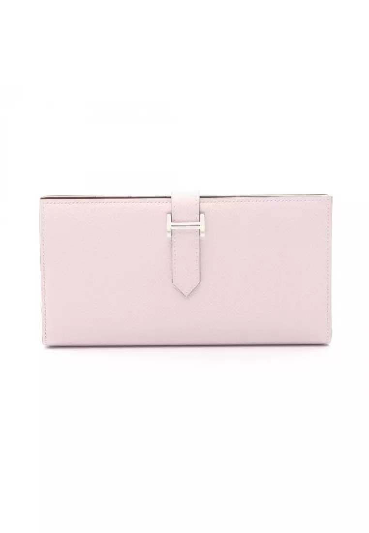 Pre-Loved Hermès bear souffle Verso mauve pail Rouge Serie Bi-fold Long Wallet Veau epsom Light pink silver hardware W engraved